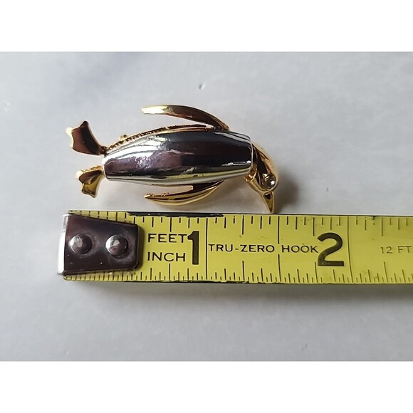 Penguin Two Toned Metal Rhinestone Eye Brooch Vintage Costume Jewelry - Picture 9 of 10